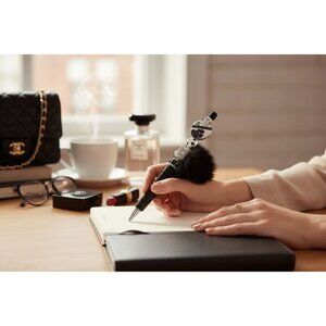 Luxury Black Ballpoint Pen With Decorative Pom-Pom Swarovski-Inspired Rhinestone